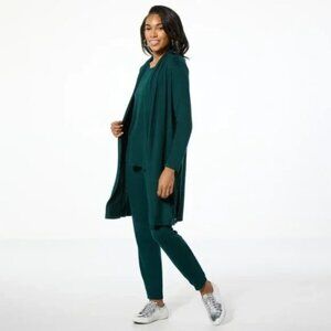 Nina Leonard 3 Piece Shawl Cardigan Tank and Pant Set Size PXL Rich Pine Multi